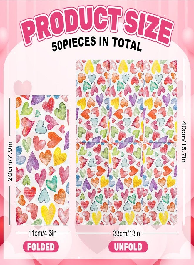 JarThenaAMCS مناديل جارثينا إيه إم سي إس ٥٠ قطعة لضيوف عيد الحب، مناديل ملونة على شكل قلوب حب، مناديل ورقية للاستخدام مرة واحدة، مناديل عشاء بألوان مائية، مناديل ورقية لليدين، مناسبة للحمام، حفلات الزفاف، ذكرى الزواج، لوازم المائدة - Image 2